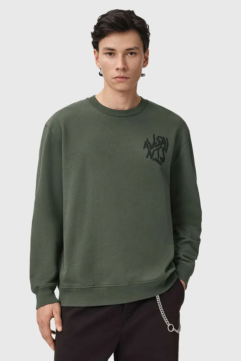 AllSaints hanorac de bumbac ORLANDO culoarea verde, cu imprimeu, M058NB