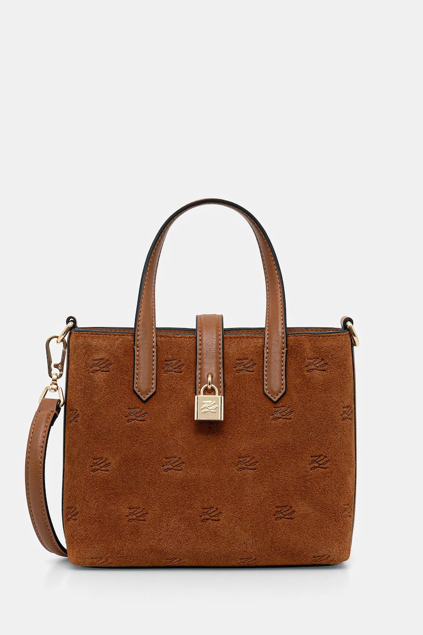 Karl Lagerfeld geantă de mână din piele întoarsă K/AUTOGRAPH culoarea maro, B1W30104