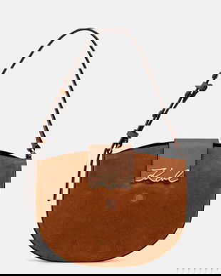 Karl Lagerfeld geantă de mână din piele întoarsă K/SIGNATURE culoarea maro, B1W30196