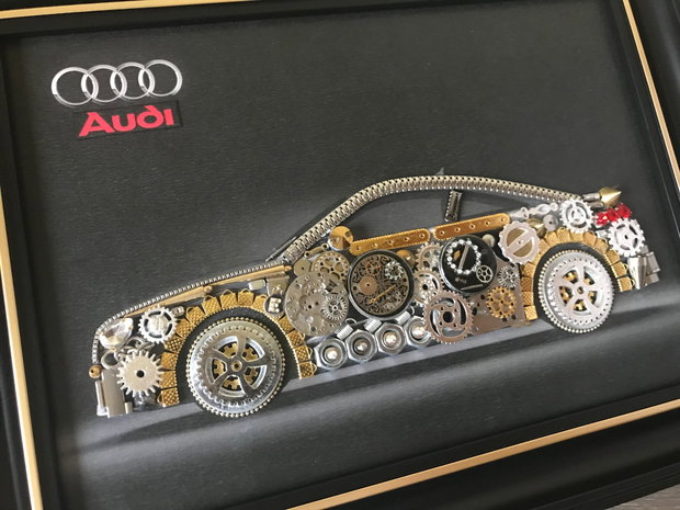Masina model Audi Cod M 493・Cadouri masini・Cadou personalizat・Tablou steampunk mecanism ceas・Adela Tarziu