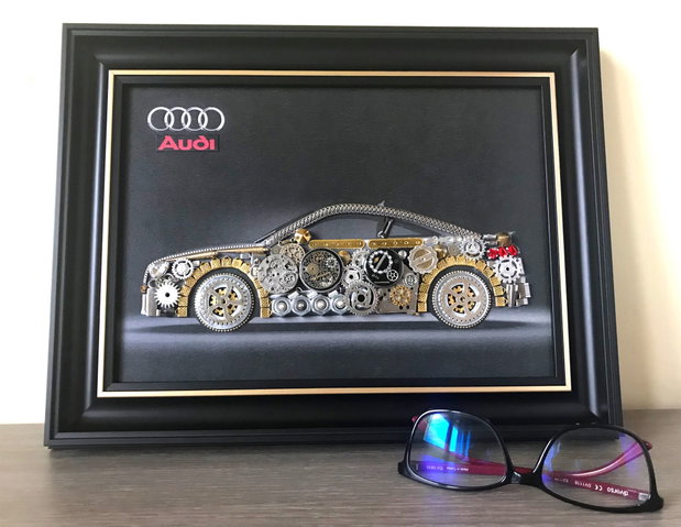 Masina model Audi Cod M 493・Cadouri masini・Cadou personalizat・Tablou steampunk mecanism ceas・Adela Tarziu