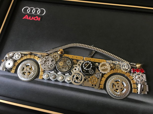 Masina model Audi Cod M 493・Cadouri masini・Cadou personalizat・Tablou steampunk mecanism ceas・Adela Tarziu