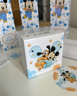 Cutii pentru mărturii botez băieți  tematică Mickey Mouse, personalizate