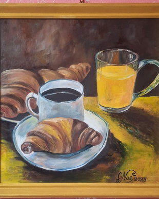 Natura statică cu cafea și croisant