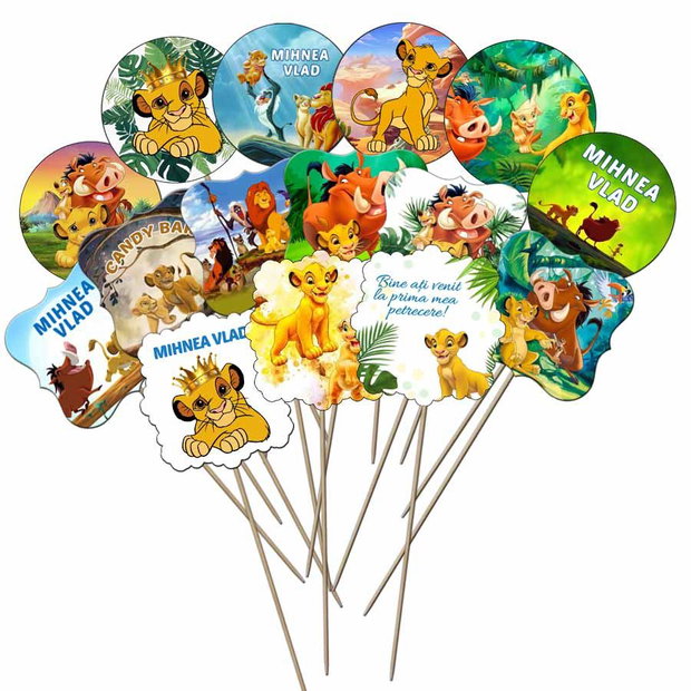 Decorațiuni botez cu Lion King, accesorii Candy Bar handmade