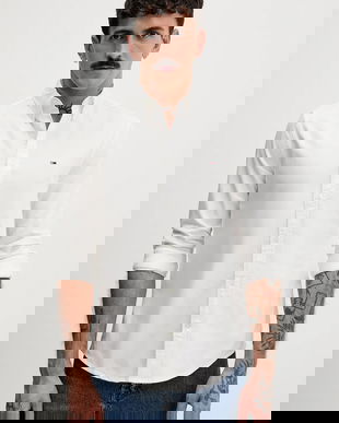 Tommy Jeans cămașă din bumbac culoarea bej, cu guler button-down, regular, DM0DM22836