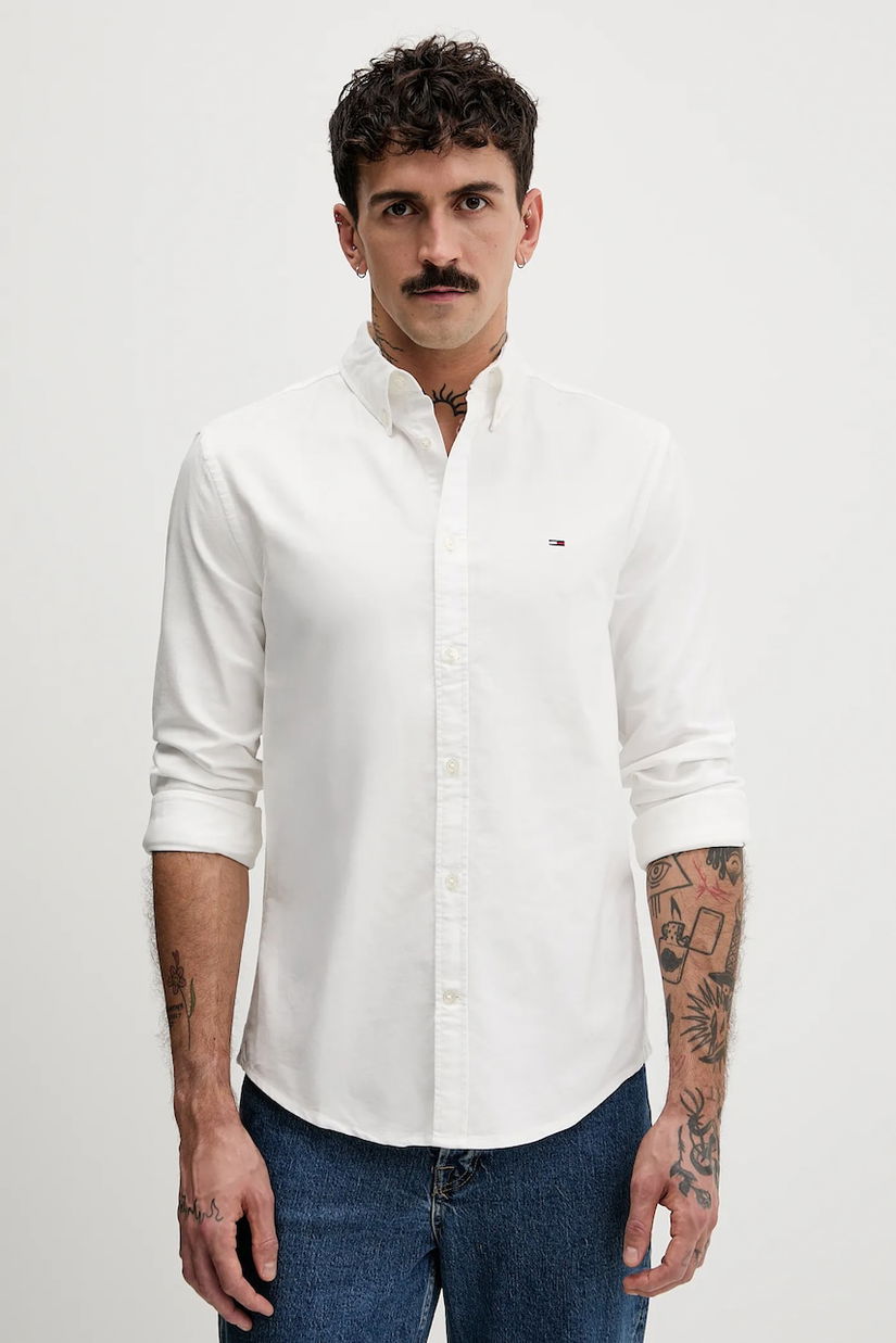 Tommy Jeans cămașă din bumbac culoarea bej, cu guler button-down, regular, DM0DM22836