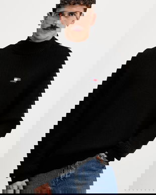 Tommy Jeans pulover de bumbac culoarea negru, cu turtleneck, DM0DM22400