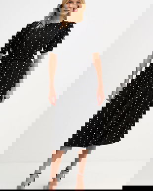 Dkny rochie culoarea negru, midi, evazati, DD1G3848