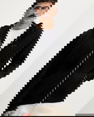 Tommy Jeans hanorac de bumbac culoarea negru, cu glugă, melanj, DM0DM21814