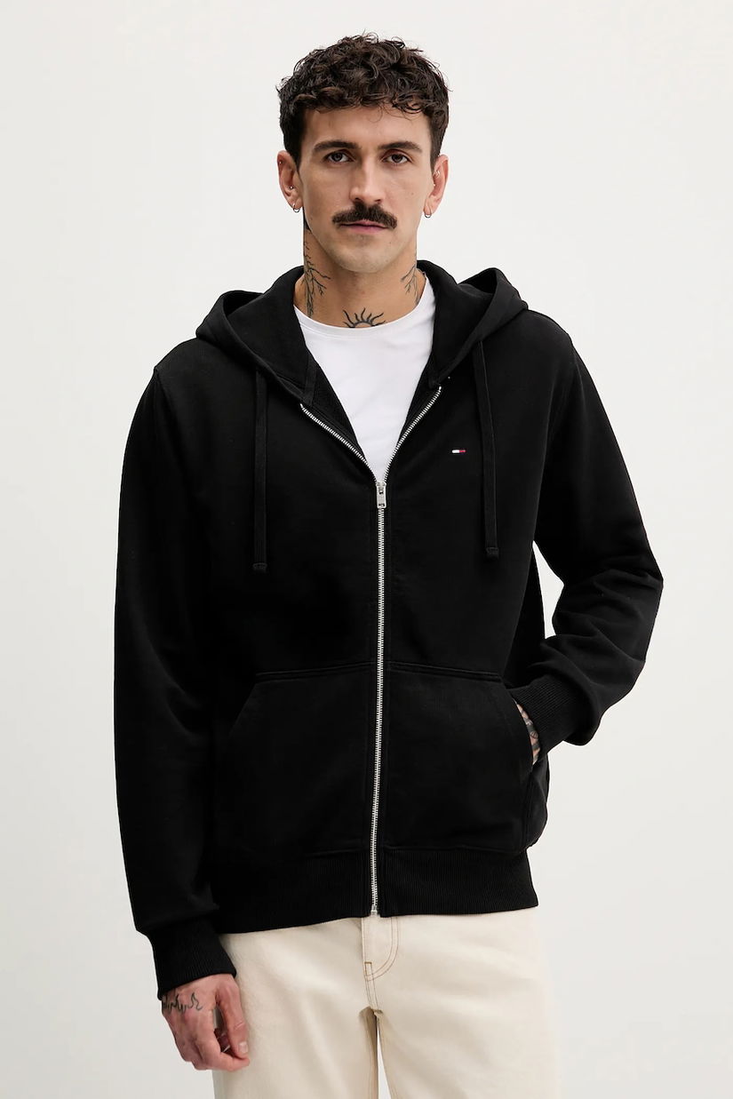 Tommy Jeans hanorac de bumbac culoarea negru, cu glugă, melanj, DM0DM21814