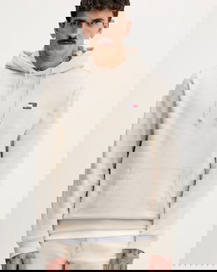 Tommy Jeans bluză culoarea bej, cu glugă, melanj, DM0DM22666