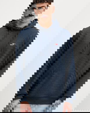 Tommy Jeans bluză culoarea bleumarin, cu glugă, melanj, DM0DM22666