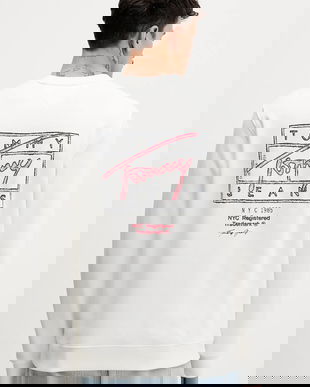 Tommy Jeans hanorac de bumbac culoarea bej, cu imprimeu, DM0DM22366