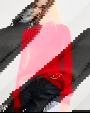 Morgan pulover din amestec de lână culoarea roșu, cu guler, MLEONAR