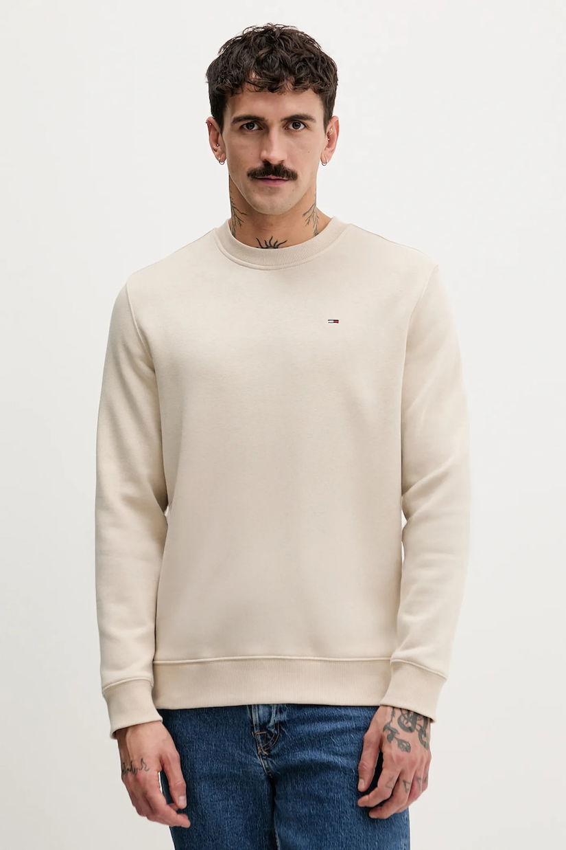 Tommy Jeans bluză culoarea bej, uni, DM0DM20741
