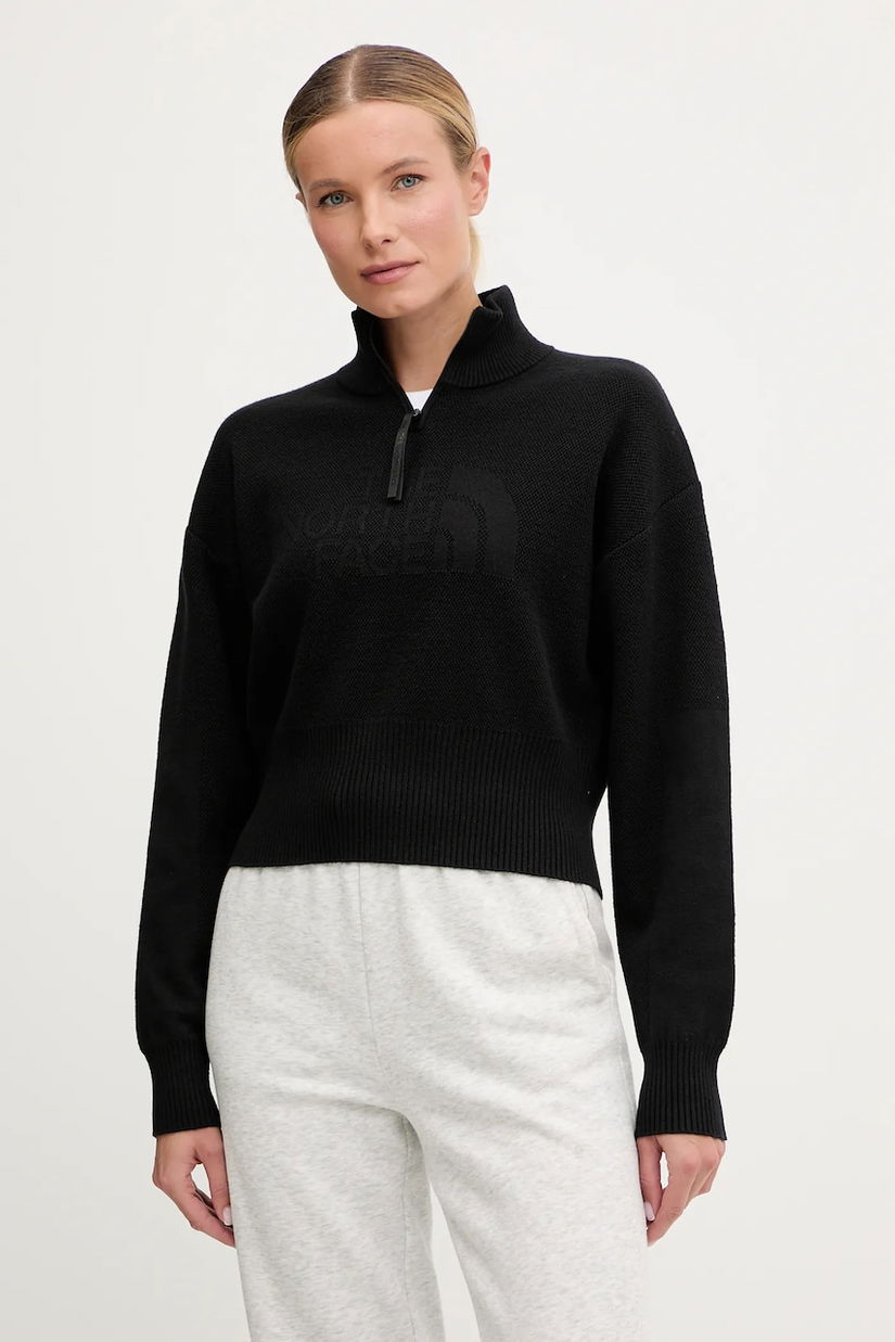 The North Face pulover din amestec de lână culoarea negru, cu guler, NF0A8E79JK31