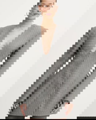 La Mania geacă de lână SELVIE culoarea gri, un singur rând de nasturi, cu imprimeu, SELVIE