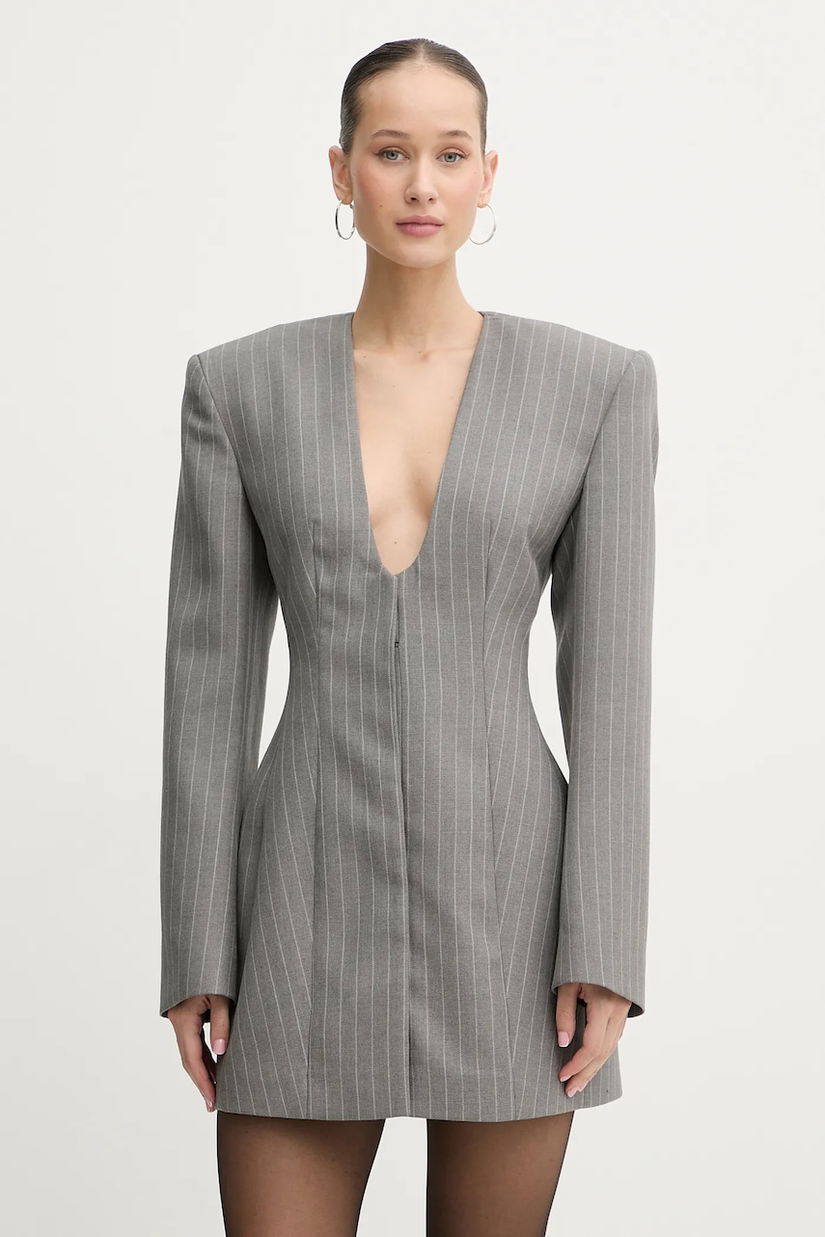 La Mania geacă de lână SELVIE culoarea gri, un singur rând de nasturi, cu imprimeu, SELVIE