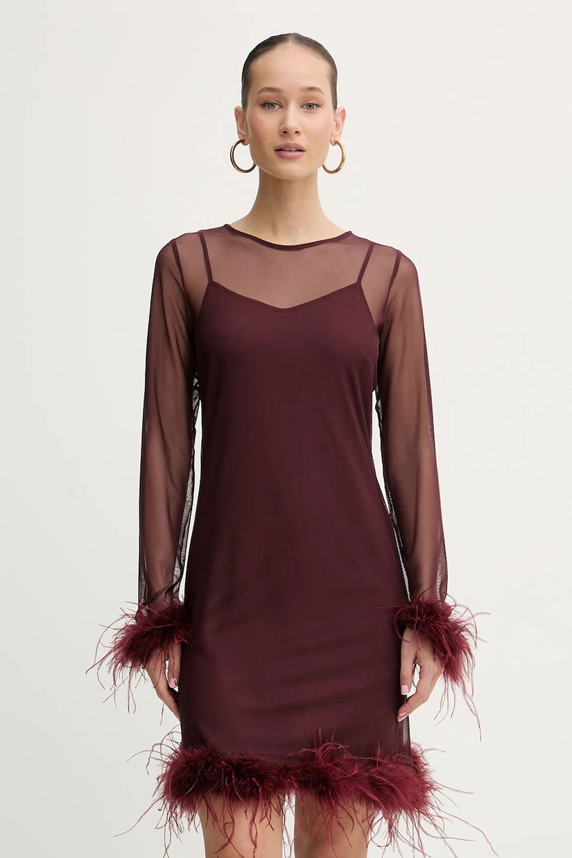 Never Fully Dressed rochie culoarea bordo, mini, drept, NFDDR3071