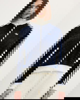 adidas Originals bluză Velour culoarea bleumarin, cu imprimeu, KS7779