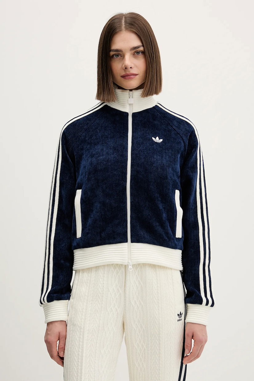 adidas Originals bluză Velour culoarea bleumarin, cu imprimeu, KS7779
