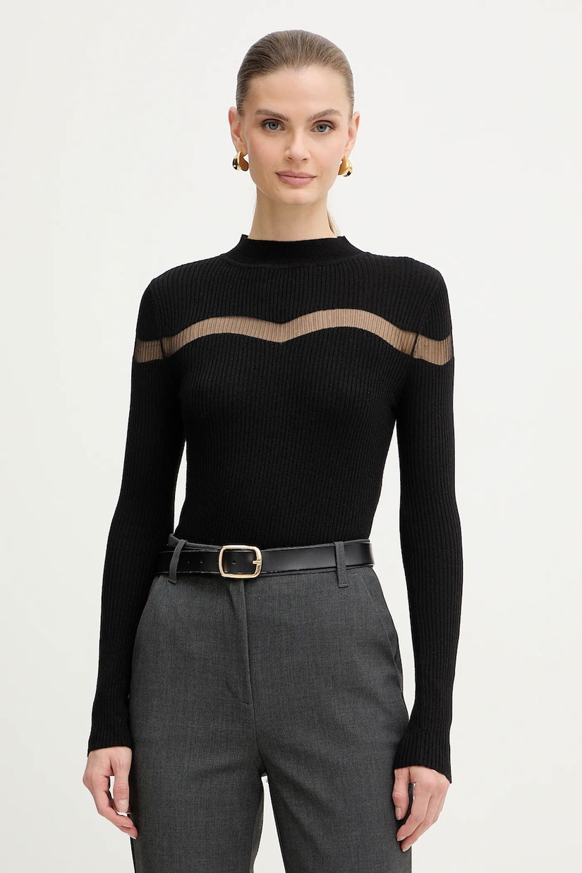 Morgan pulover din amestec de lână culoarea negru, light, cu turtleneck, MVAL