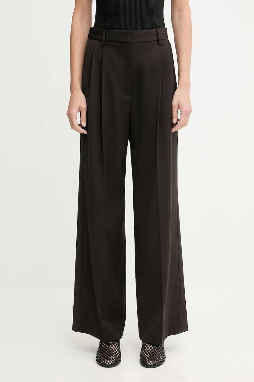 Filippa K pantaloni cu lână culoarea maro, drept, high waist, 32511