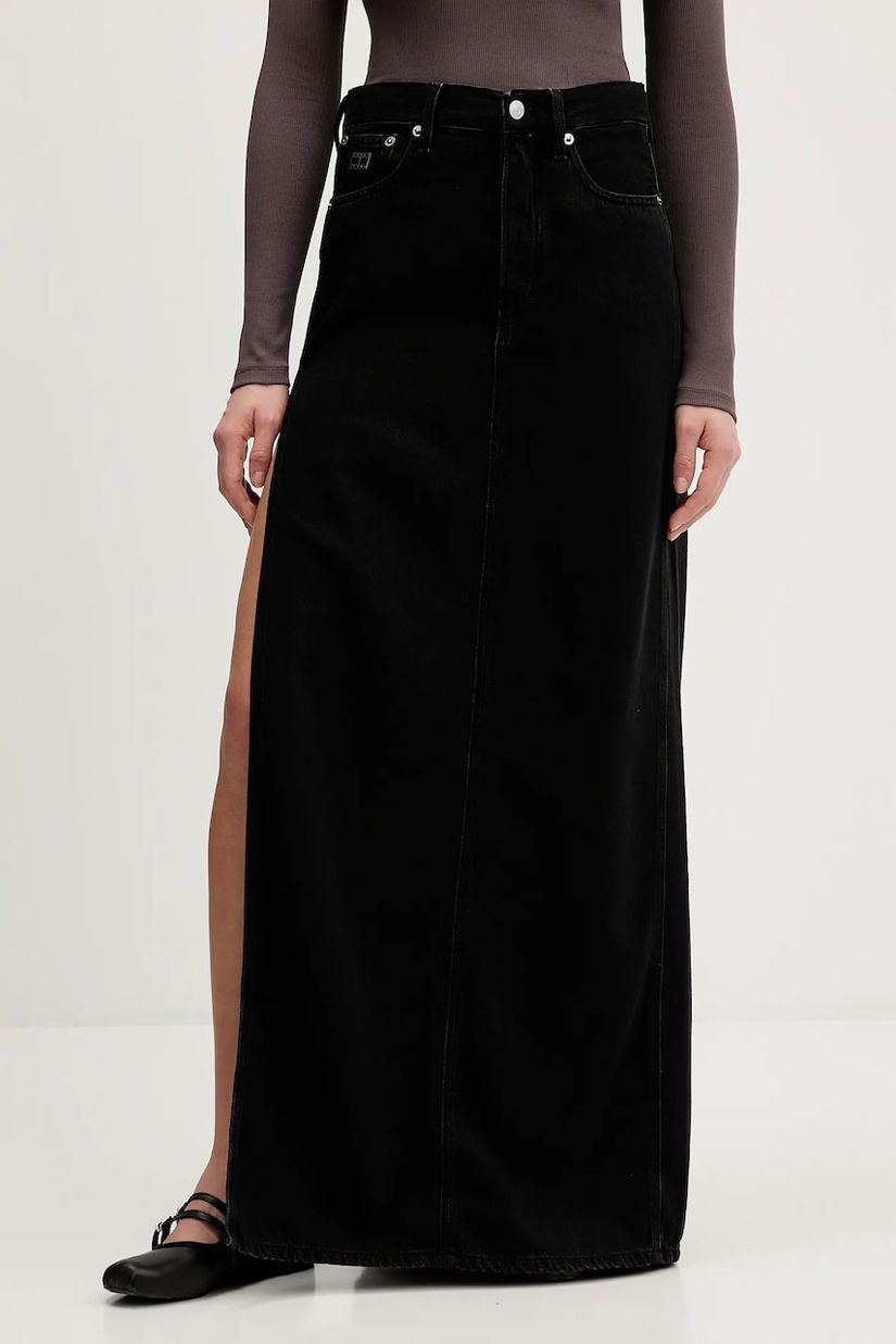 Tommy Jeans fustă jeans culoarea negru, maxi, drept, DW0DW22119