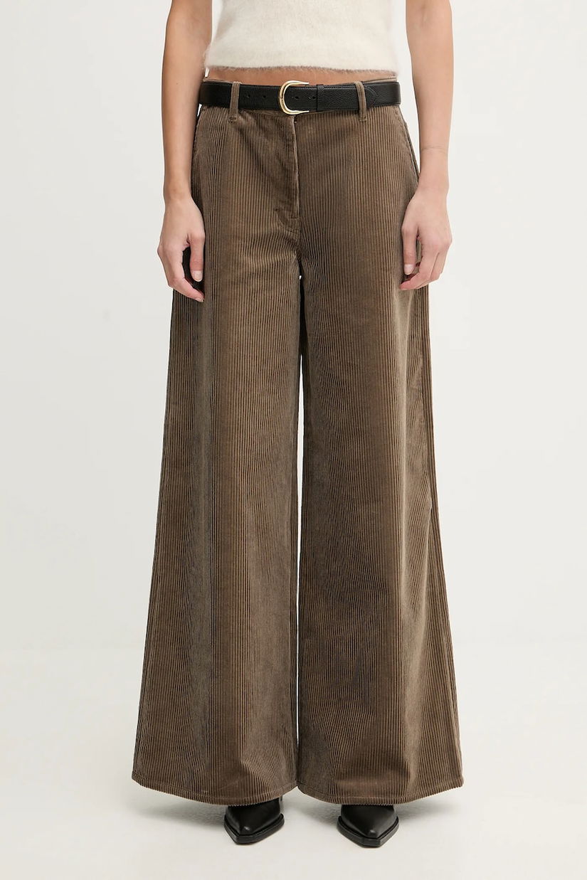 Filippa K pantaloni de catifea cord culoarea verde, lat, high waist, 31981