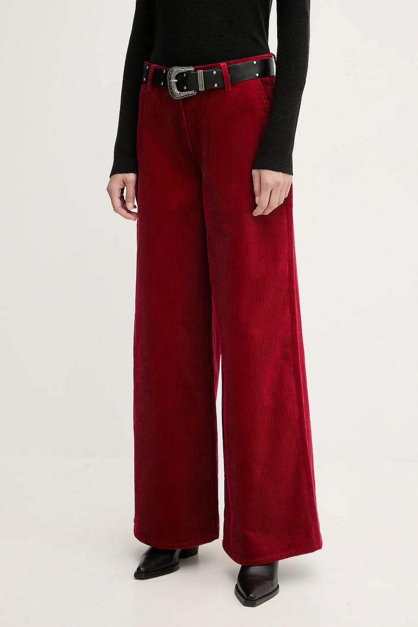 Filippa K pantaloni de catifea cord culoarea roșu, lat, high waist, 31981
