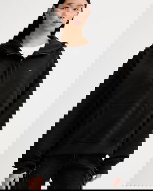 Tommy Jeans hanorac de bumbac culoarea negru, cu glugă, uni, DW0DW21924