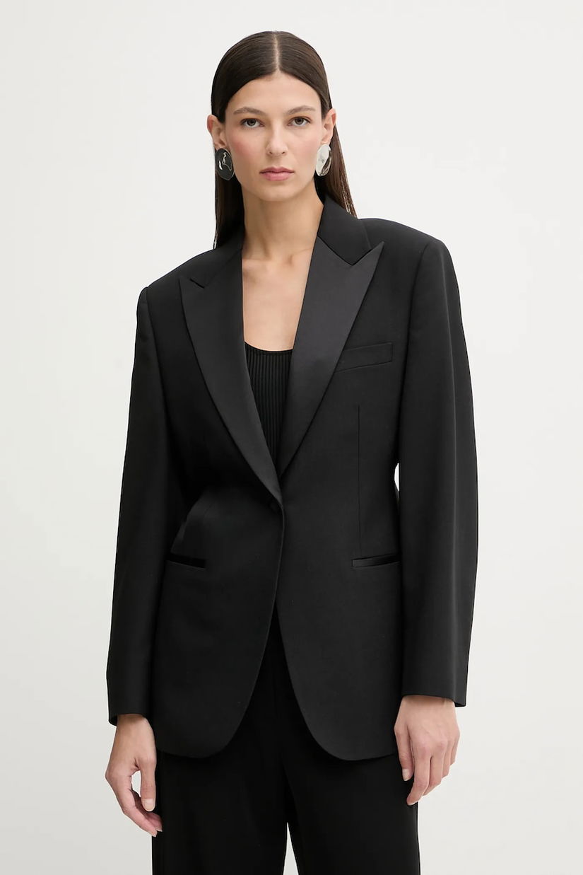 Filippa K jachetă cu lână culoarea negru, un singur rând de nasturi, uni, 32084