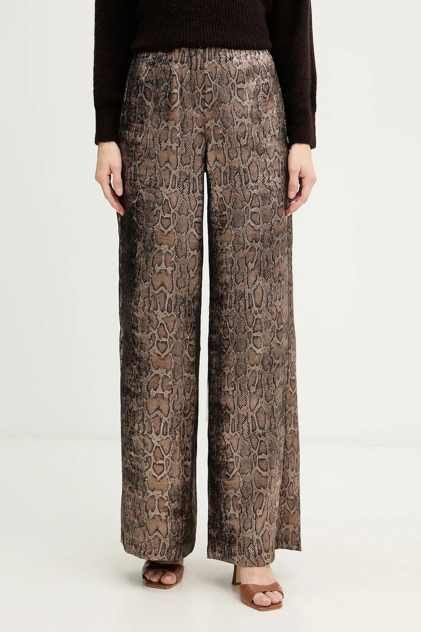 Morgan pantaloni culoarea maro, lat, high waist, PJENG.F