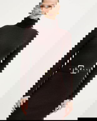 Morgan rochie din amestec de lână culoarea maro, mini, mulată, RMCAFE