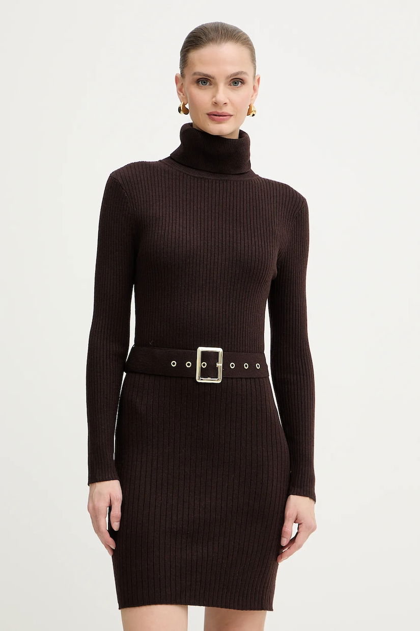 Morgan rochie din amestec de lână culoarea maro, mini, mulată, RMCAFE