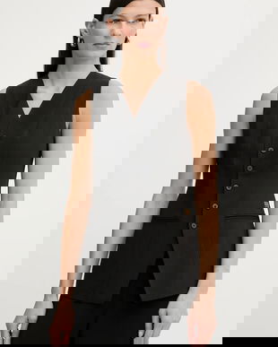 G-Star vestă din amestec de lână culoarea negru, un singur rând de nasturi, D27756.E068