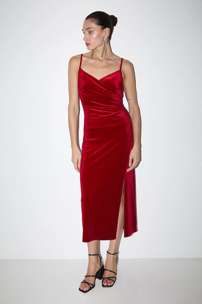 Medicine rochie culoarea rosu, midi, mulata