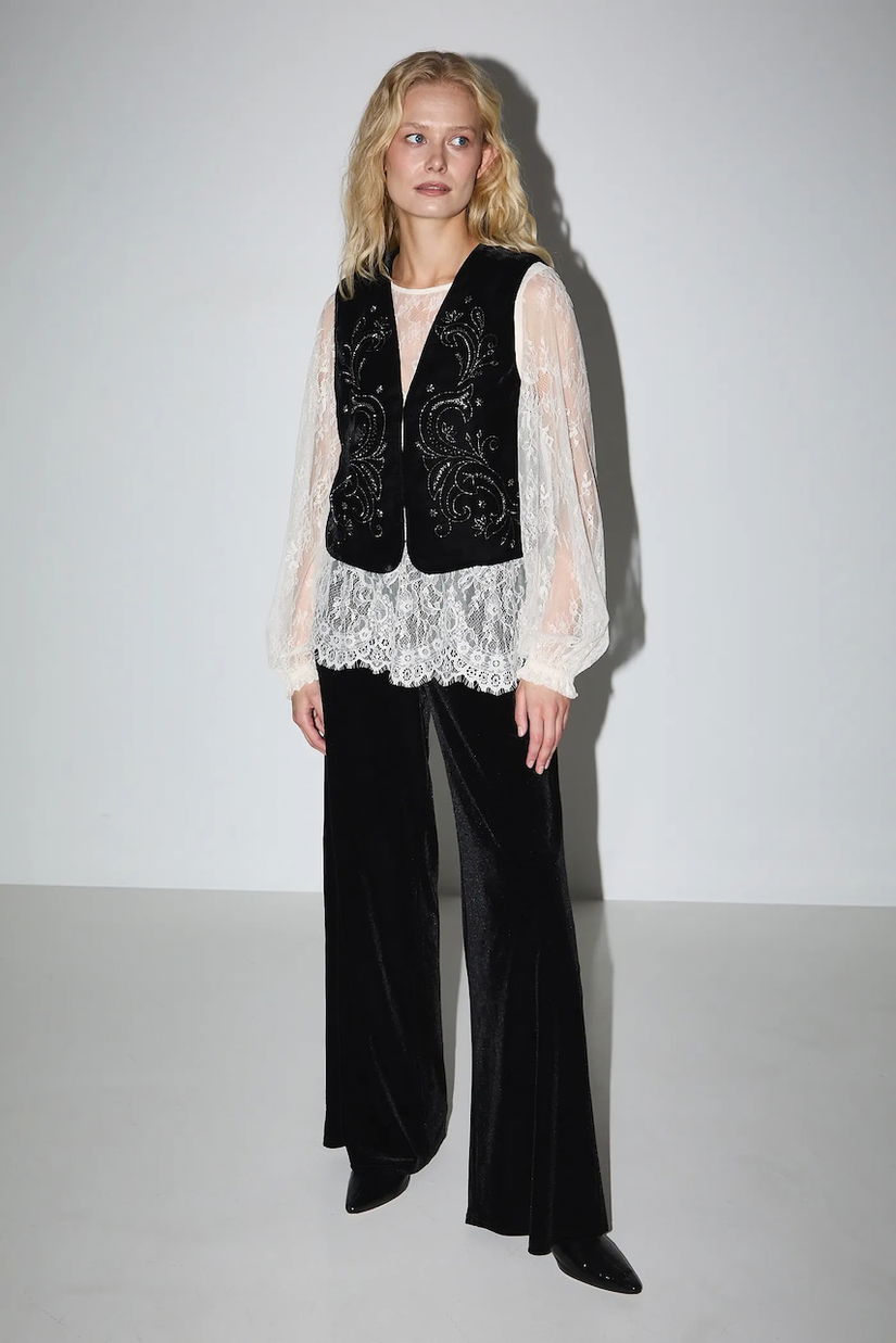 Medicine pantaloni culoarea negru, lat, medium waist