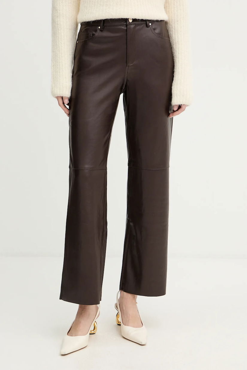 Morgan pantaloni culoarea maro, drept, high waist, PEMPER