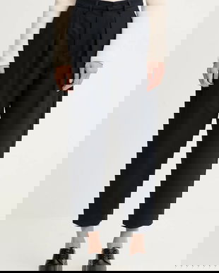 Marc O'Polo pantaloni culoarea bleumarin, fason țigaretă, high waist, 5000007591