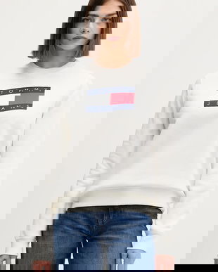 Tommy Jeans hanorac de bumbac culoarea bej, cu imprimeu, DW0DW22564