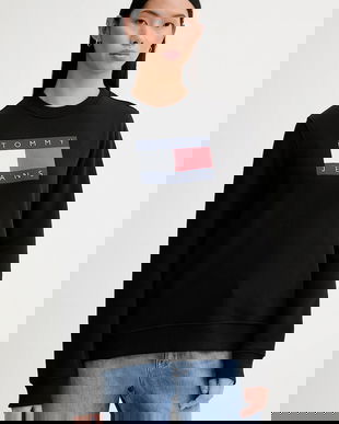 Tommy Jeans hanorac de bumbac culoarea negru, cu imprimeu, DW0DW22564