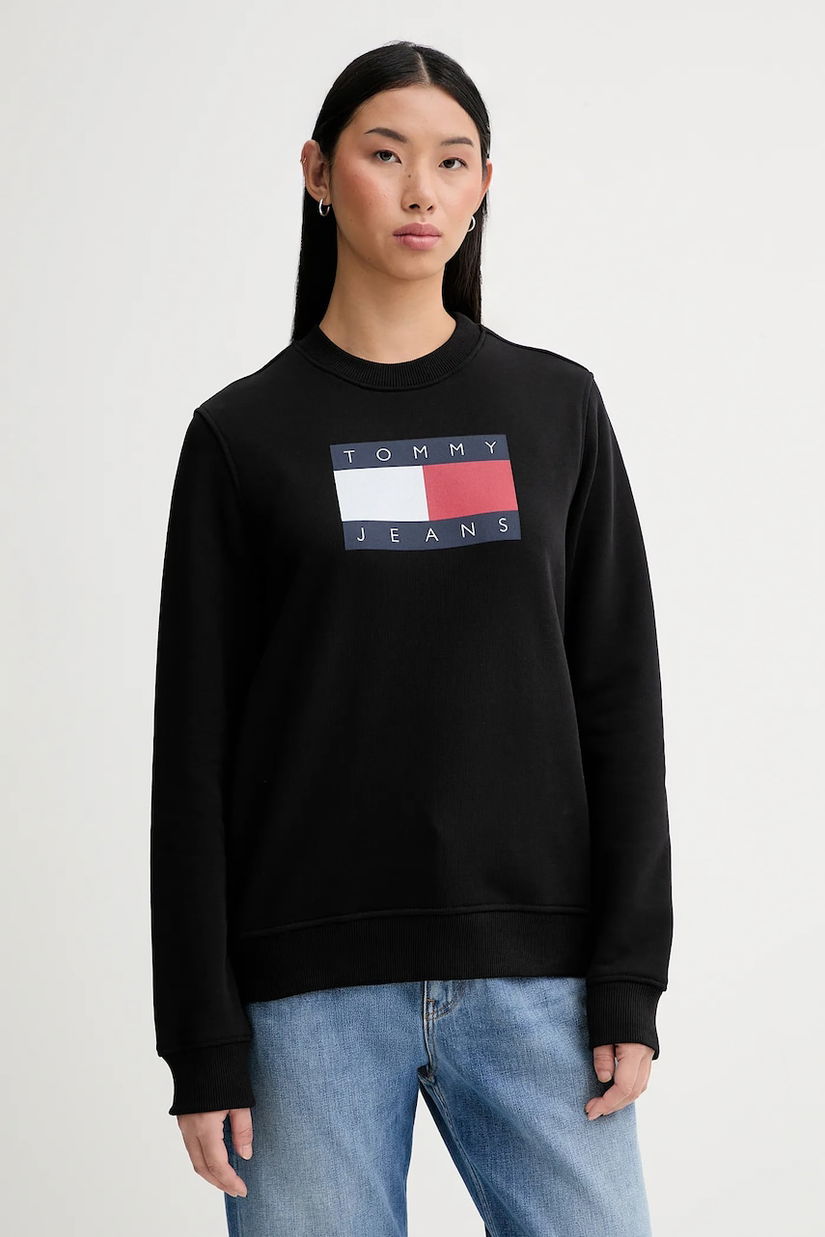 Tommy Jeans hanorac de bumbac culoarea negru, cu imprimeu, DW0DW22564