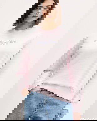 Tommy Jeans hanorac de bumbac culoarea roz, cu imprimeu, DW0DW21922