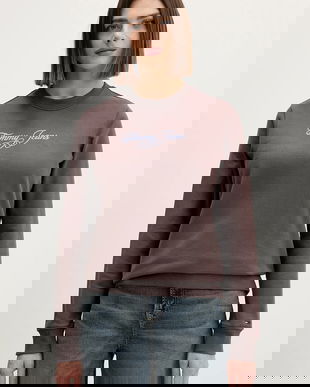 Tommy Jeans hanorac de bumbac culoarea maro, cu imprimeu, DW0DW21922