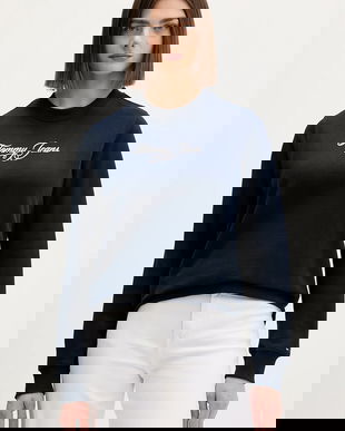 Tommy Jeans hanorac de bumbac culoarea bleumarin, cu imprimeu, DW0DW21922