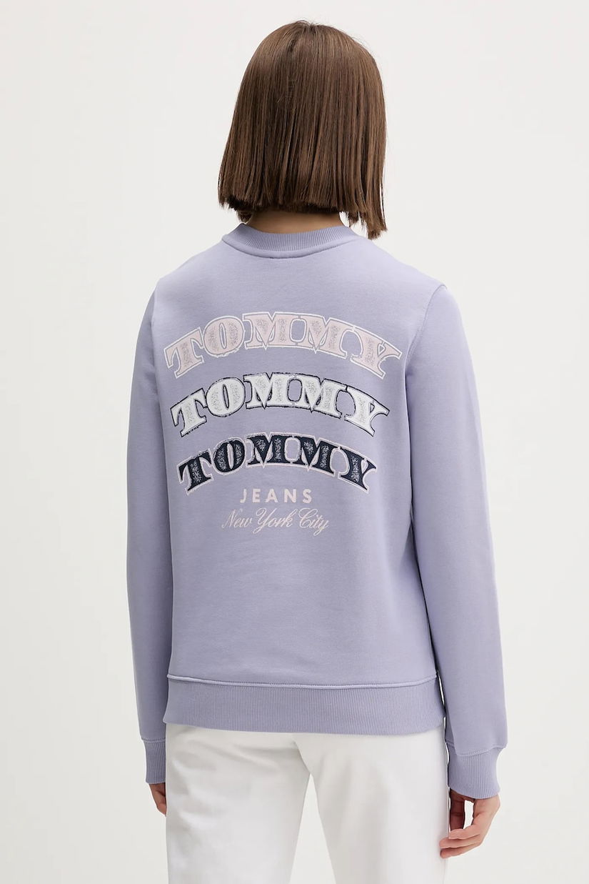 Tommy Jeans hanorac de bumbac culoarea violet, cu imprimeu, DW0DW22517