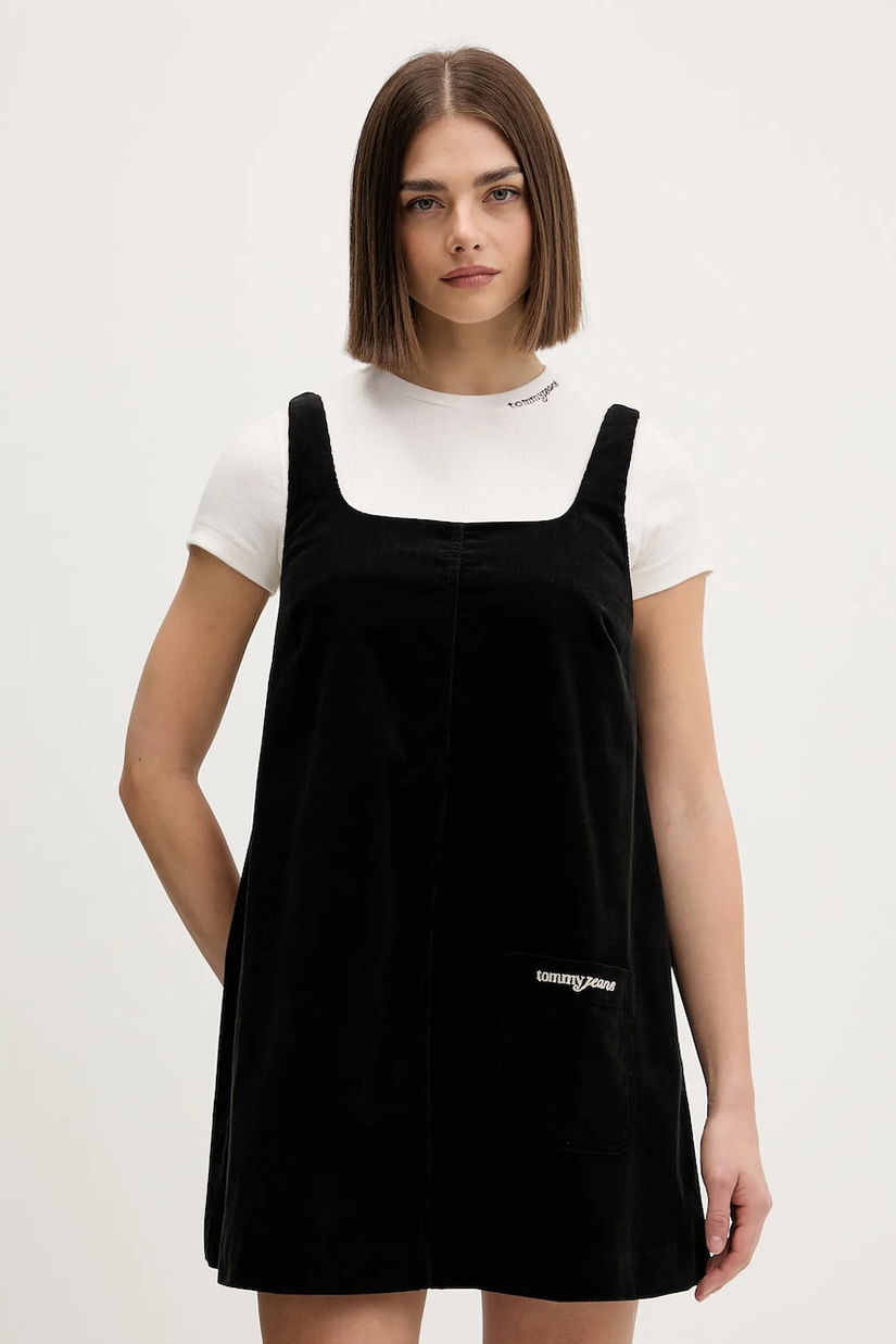 Tommy Jeans rochie din bumbac culoarea negru, mini, evazați, DW0DW22463