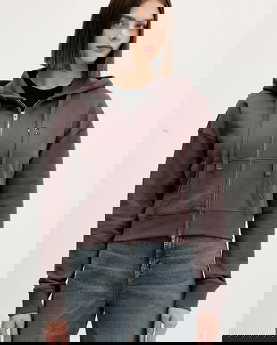 Tommy Jeans hanorac de bumbac culoarea maro, cu glugă, melanj, DW0DW21976